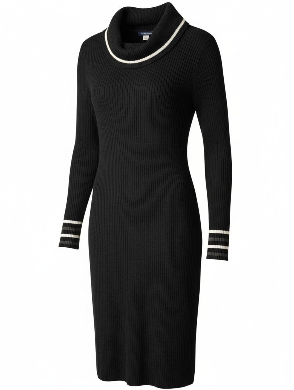 Tommy Hilfiger black ribbed knit sweater dress size XL cowl neck contrast accent